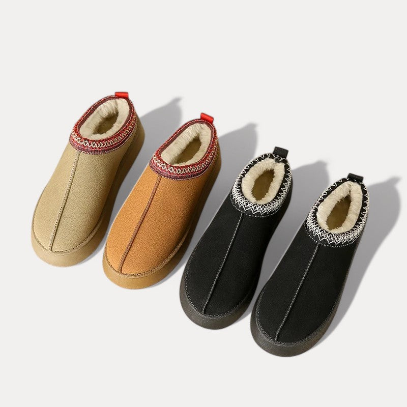 Faux Leather Slippers with Faux Fur Lining