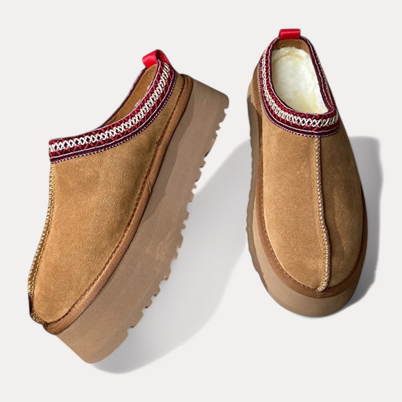 Faux Leather Slippers with Faux Fur Lining