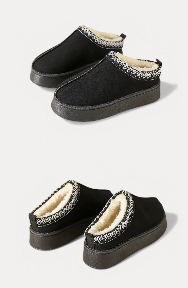 Faux Leather Slippers with Faux Fur Lining
