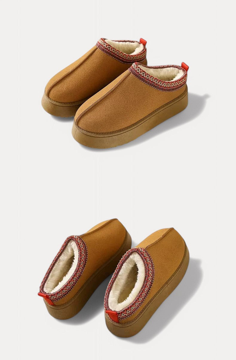 Faux Leather Slippers with Faux Fur Lining