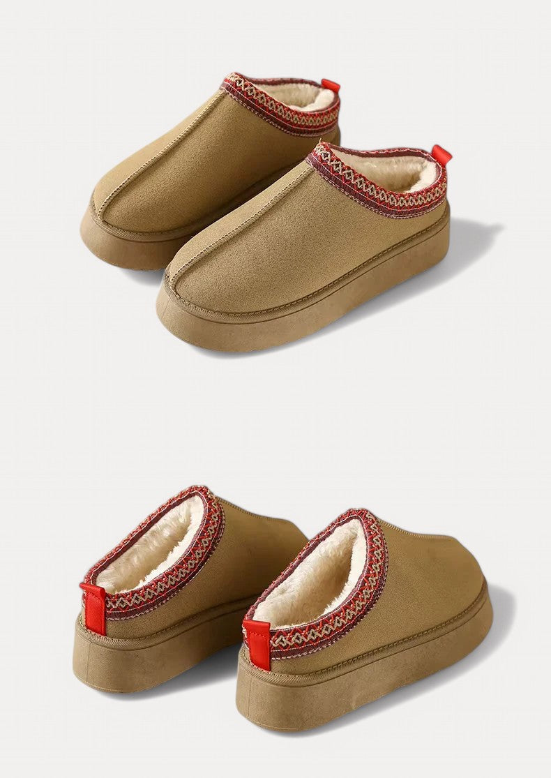 Faux Leather Slippers with Faux Fur Lining